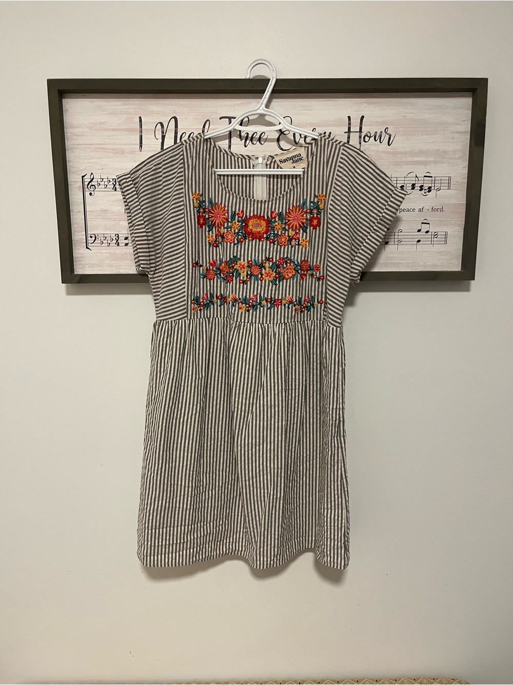 Savanna Jane Striped Mini Dress with Multicolor Floral Embroidery